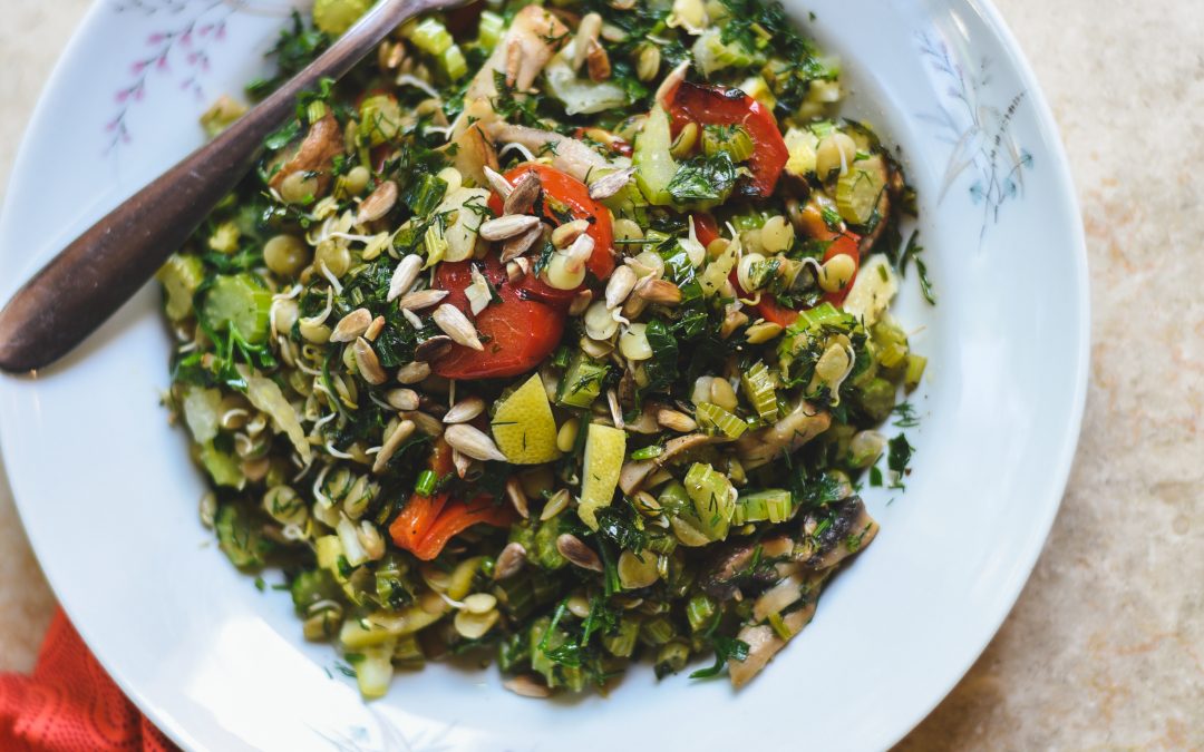 Sprouted Lentils, Celery, Red Pepper & Portobello Mushroom Salad