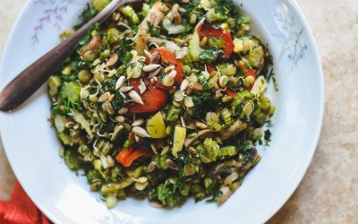 Sprouted Lentils, Celery, Red Pepper & Portobello Mushroom Salad